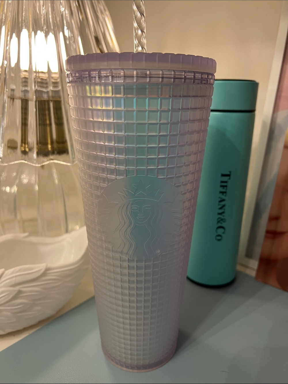 Starbucks Iridescent Lavender Grid Cold Cup with Lid